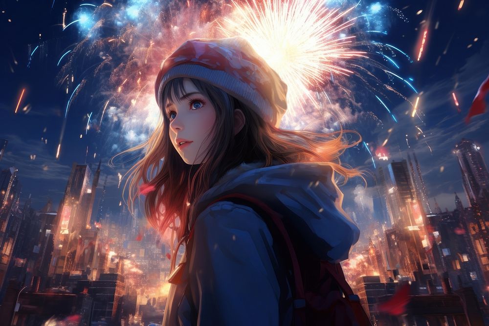 Firework fireworks anime adult. AI generated Image by rawpixel.