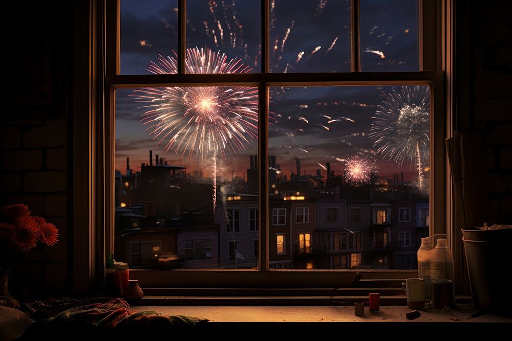 Firework fireworks window architecture. AI generated Image by rawpixel.