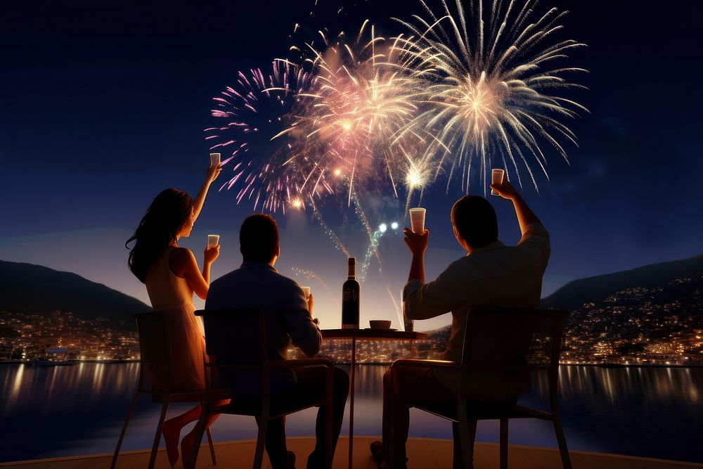 Celebrate fireworks outdoors night. AI generated Image by rawpixel.