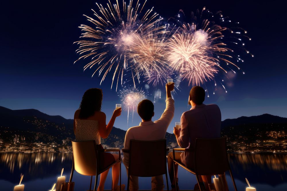 Celebrate fireworks outdoors night. AI generated Image by rawpixel.
