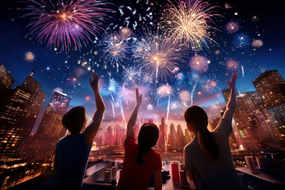 Celebrate fireworks architecture nightlife. AI generated Image by rawpixel.