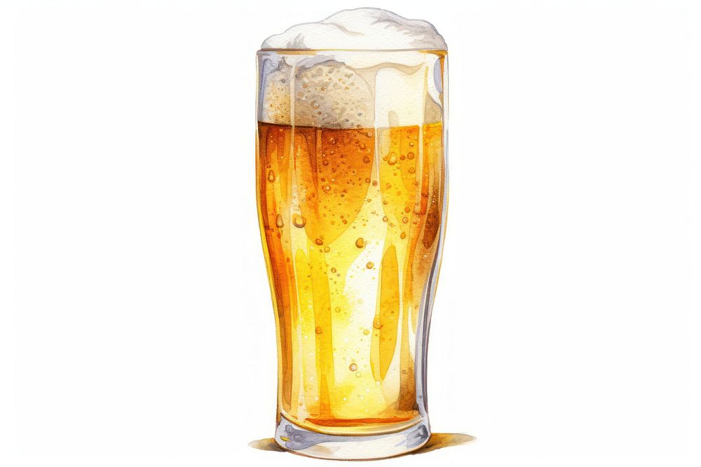 1 beer glass watercolor drink lager white background. AI generated Image by rawpixel.