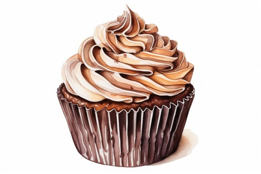 1 choco cupcake watercolor dessert cream food. AI generated Image by rawpixel.