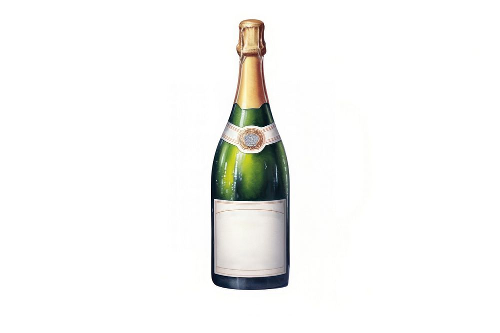 1 champagne bottle watercolor drink wine white background. AI generated Image by rawpixel.
