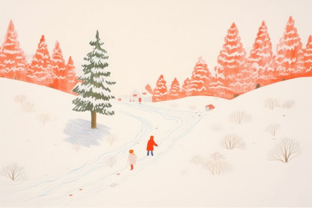Children snow outdoors drawing. AI generated Image by rawpixel.