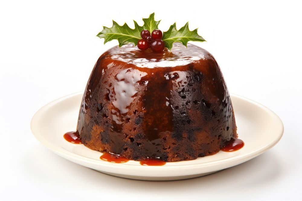 Christmas pudding chocolate dessert plate. AI generated Image by rawpixel.