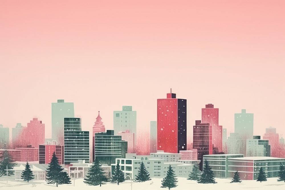 Christmas tree city architecture cityscape. AI generated Image by rawpixel.