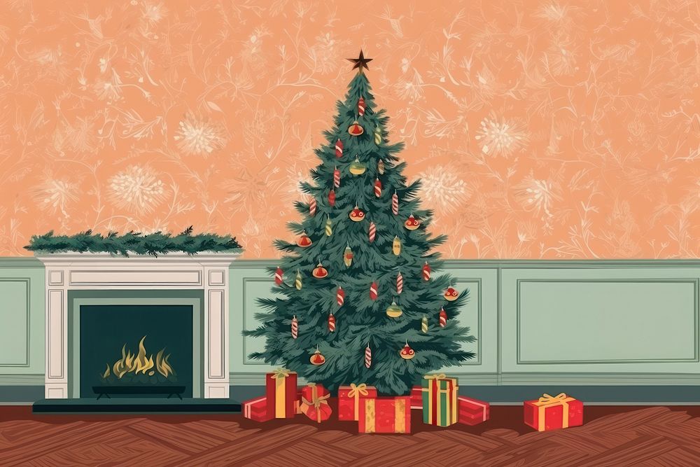 Christmas tree fireplace plant anticipation. AI generated Image by rawpixel.