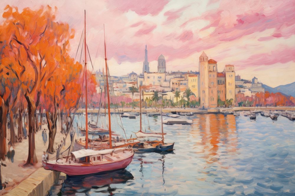 Avantgarde du port waterfront painting sailboat. AI generated Image by rawpixel.