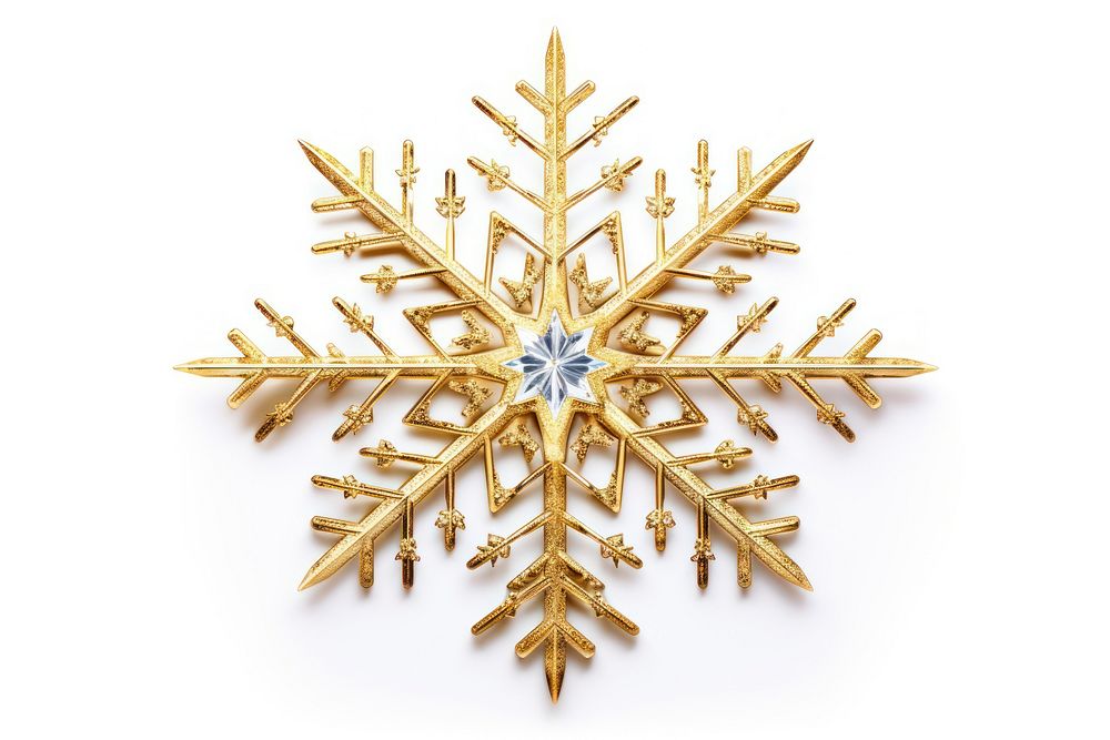 Gold glitter snowflake jewelry brooch white. AI generated Image by rawpixel.