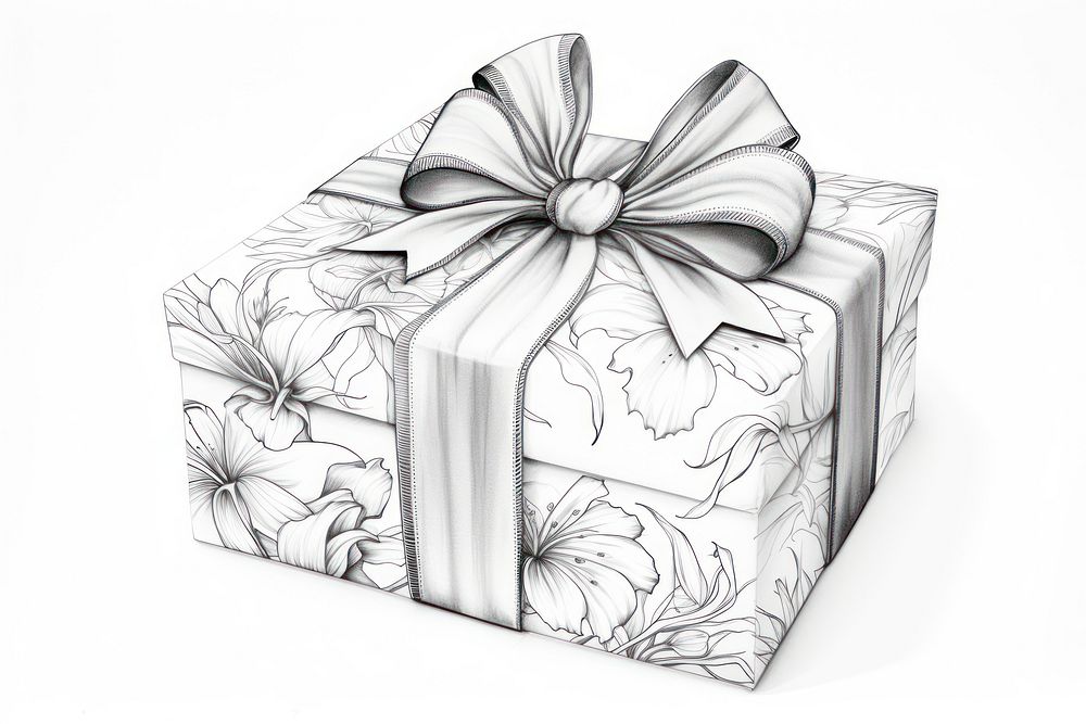 Gift wrap line art white background celebration anniversary. AI generated Image by rawpixel.
