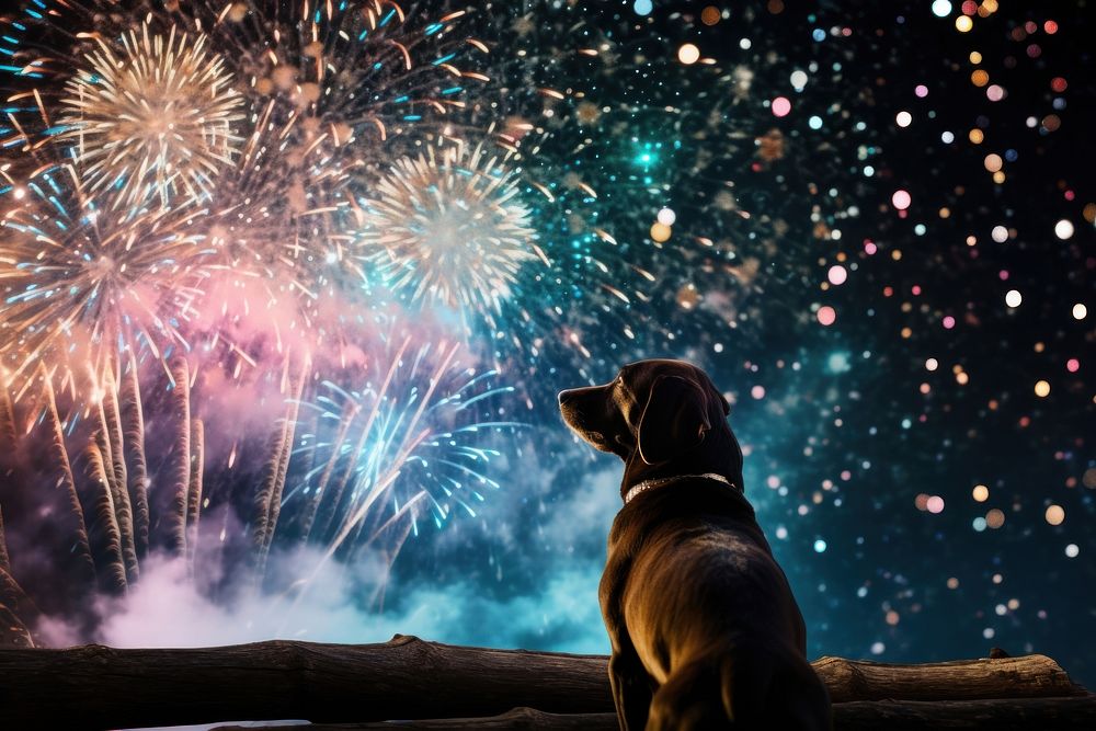 Dog looking fireworks animal mammal. AI generated Image by rawpixel.