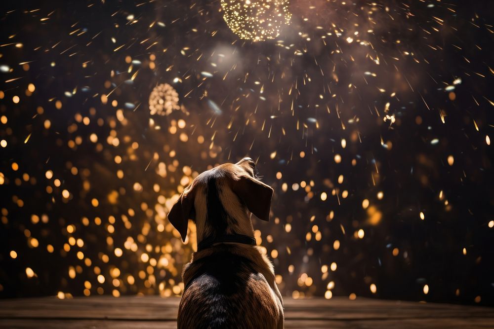 Dog looking fireworks confetti animal. AI generated Image by rawpixel.