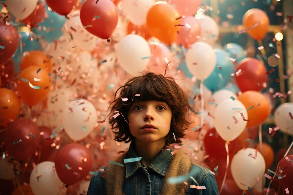 Kid looking balloon portrait photo. AI generated Image by rawpixel.