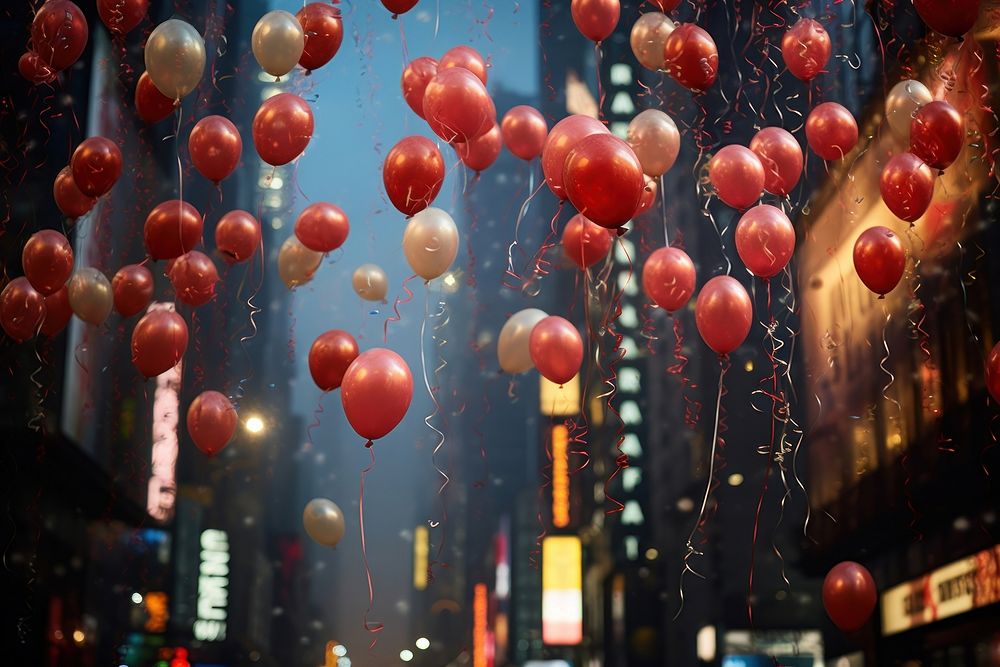 Happy new year balloon architecture illuminated. AI generated Image by rawpixel.