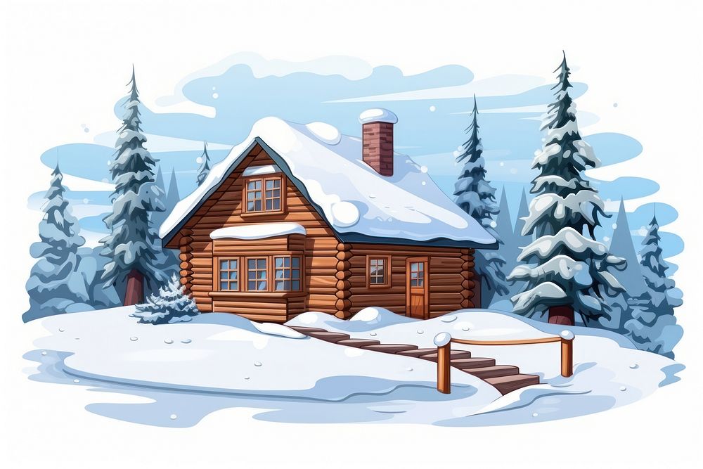 Winter cabin house architecture building cartoon. AI generated Image by rawpixel.