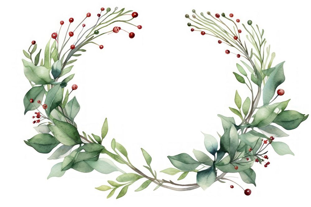 Mistletoe wreath watercolor pattern plant white background. AI generated Image by rawpixel.