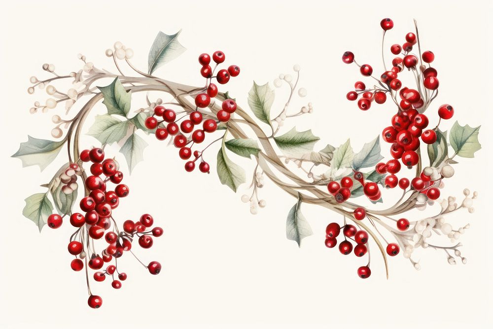 Mistletoe wreath sketch pattern cherry plant. AI generated Image by rawpixel.