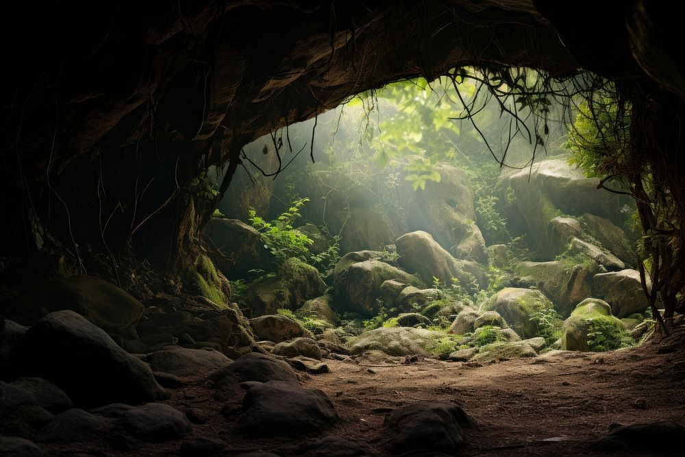 Cave nature outdoors plant. AI generated Image by rawpixel.