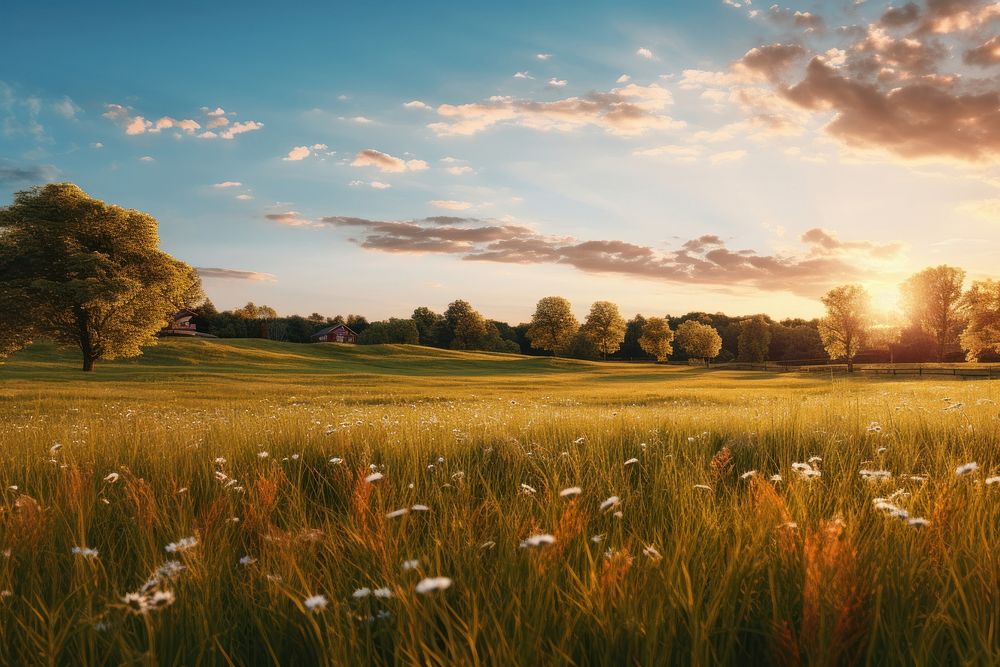 Farm meadow nature landscape grassland. AI generated Image by rawpixel.