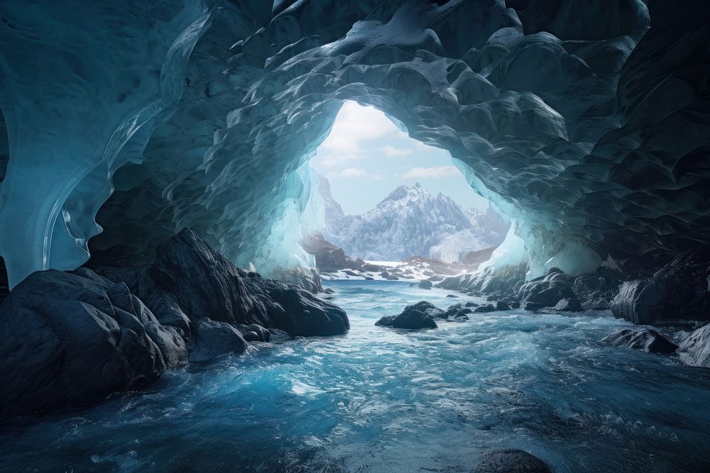 Glacier cave glacier nature mountain. AI generated Image by rawpixel.