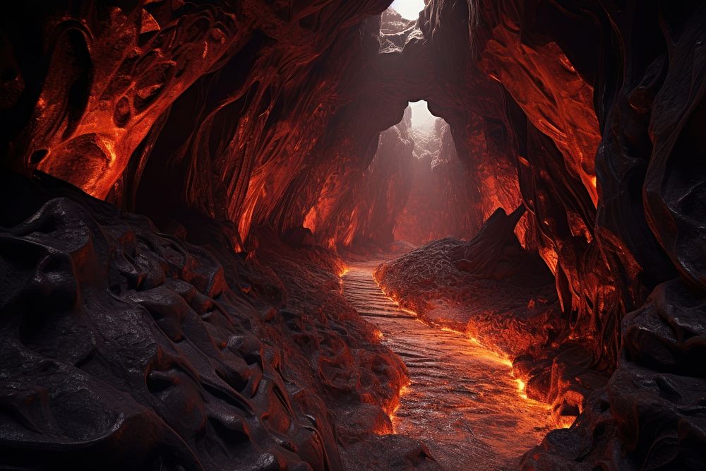 Lava cave nature mountain volcano. AI generated Image by rawpixel.