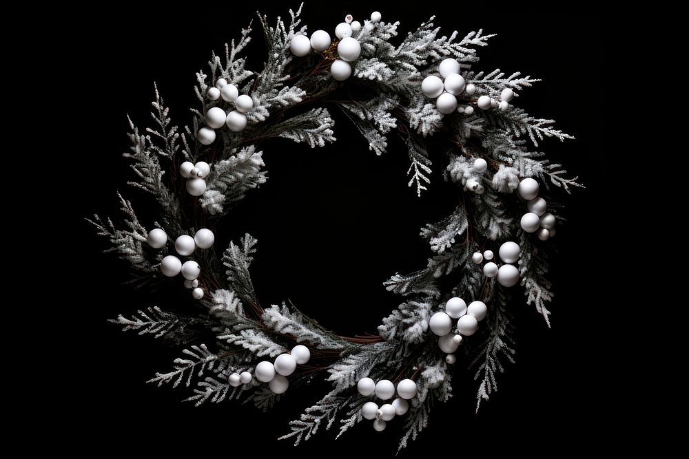 Snowy christmas wreath black background celebration decoration. AI generated Image by rawpixel.