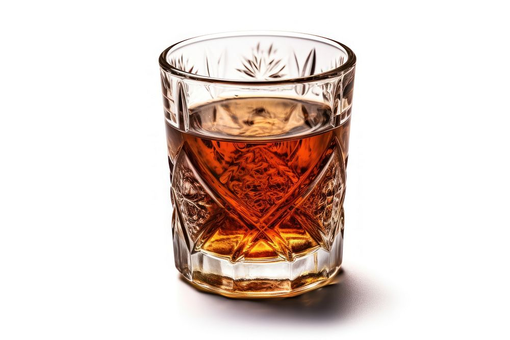 Glass whisky drink white background. AI generated Image by rawpixel.