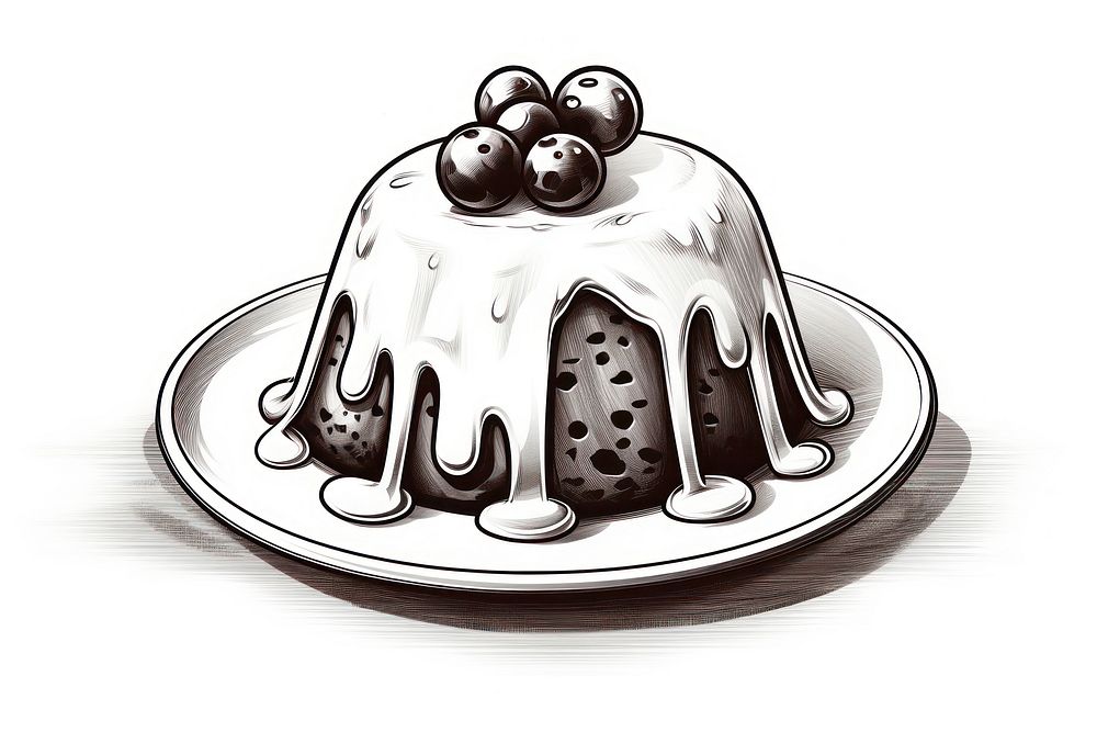 Sketch bw christmas pudding dessert food cake. AI generated Image by rawpixel.