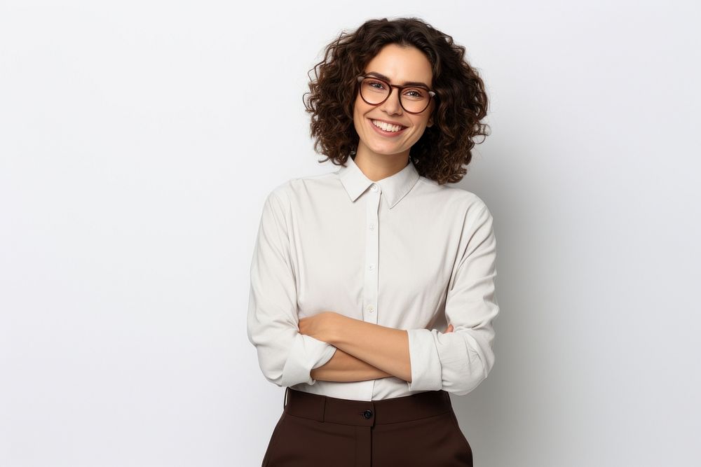 Confident woman portrait glasses smiling. AI generated Image by rawpixel.