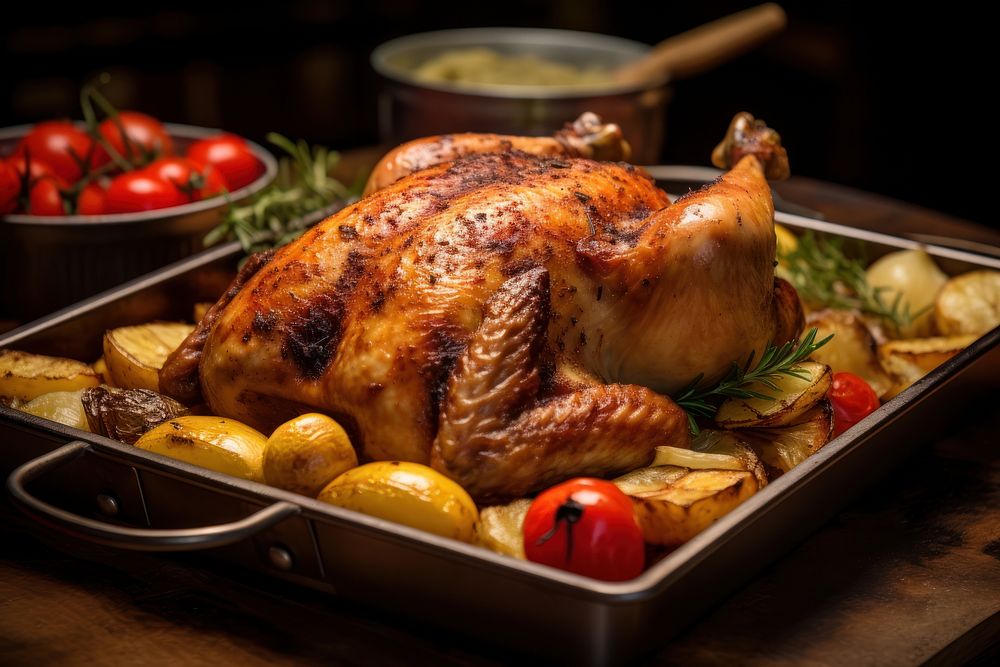 Roast chicken food thanksgiving roasting. AI generated Image by rawpixel.
