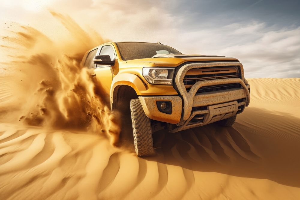 Pickup truck outdoors vehicle desert. AI generated Image by rawpixel.