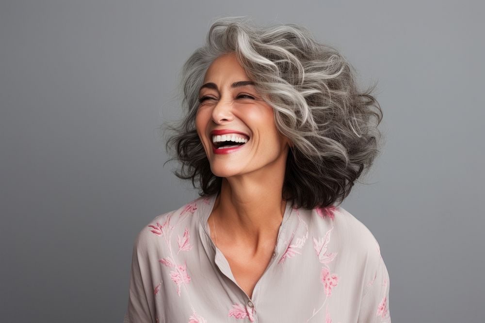 Senior model woman laughing portrait smiling. AI generated Image by rawpixel.