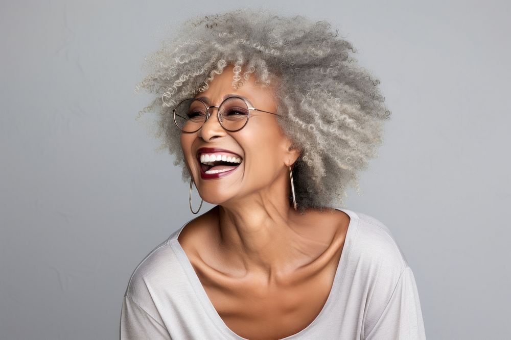 Senior model black woman laughing portrait smiling. AI generated Image by rawpixel.