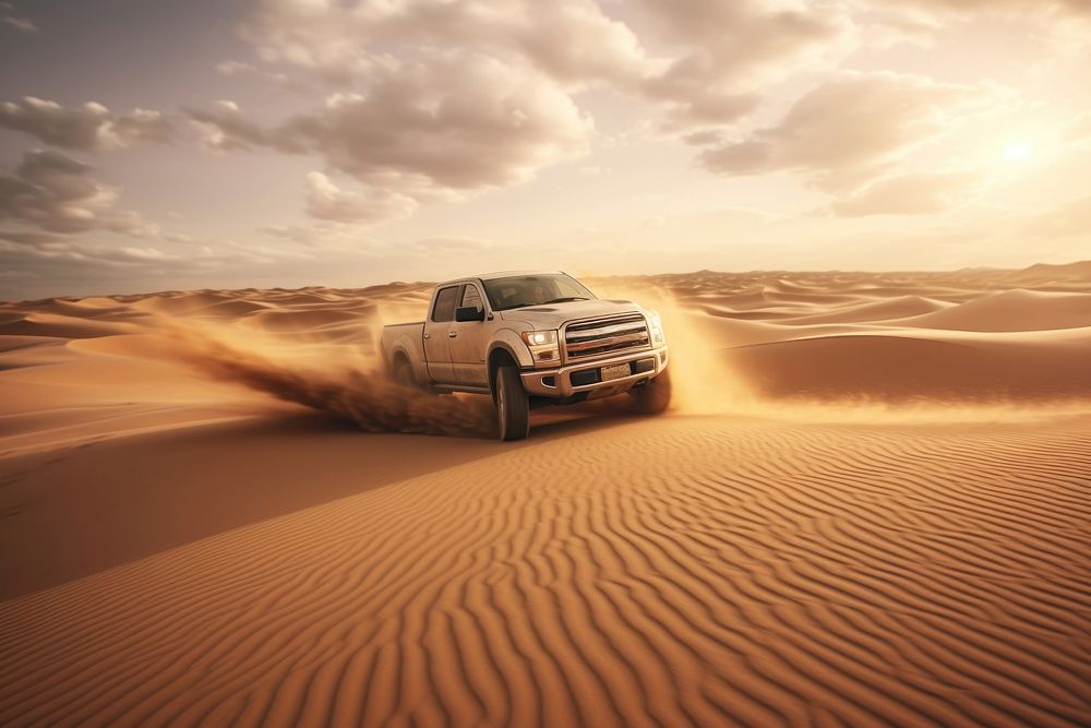 Pickup truck outdoors vehicle desert. AI generated Image by rawpixel.