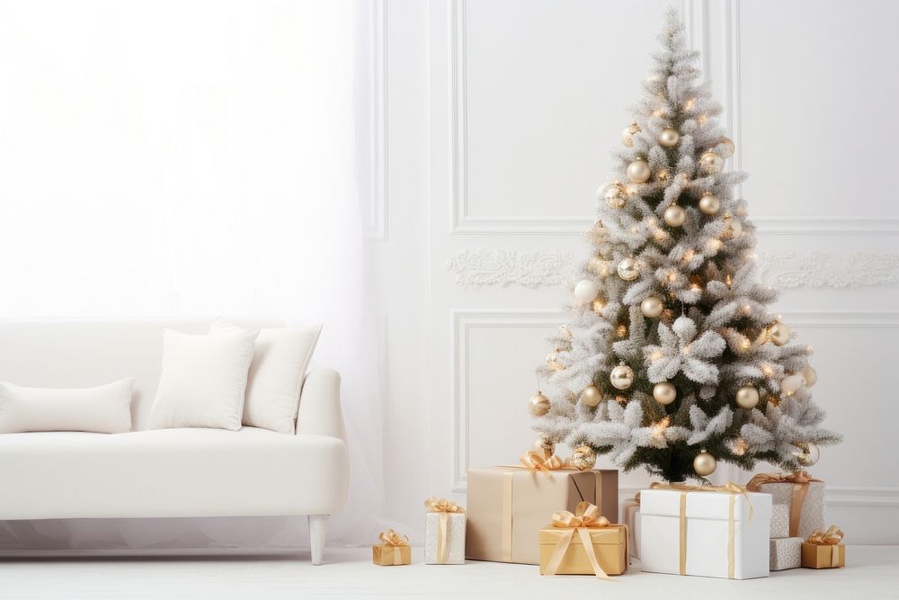 Christmas white gift tree. AI generated Image by rawpixel.