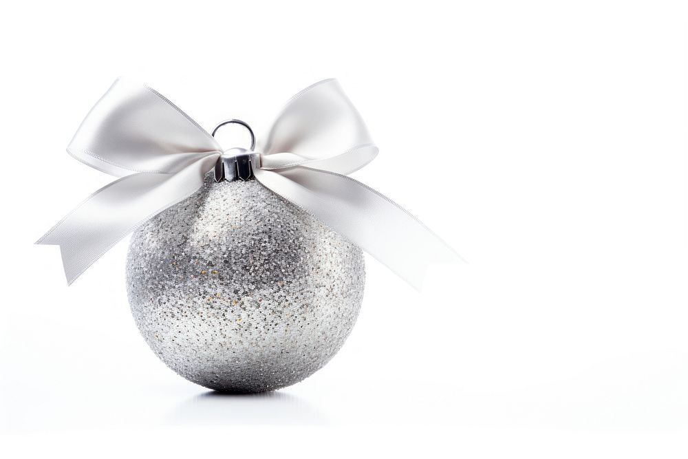 Silver glitter Christmas ball christmas ribbon white background. AI generated Image by rawpixel.