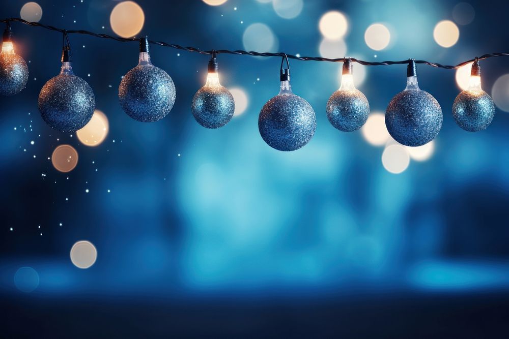 Background christmas garland lighting hanging night blue. AI generated Image by rawpixel.
