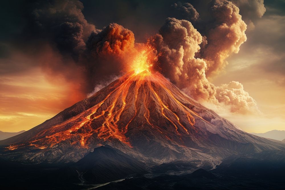 Volcano background mountain erupting outdoors. AI generated Image by rawpixel.