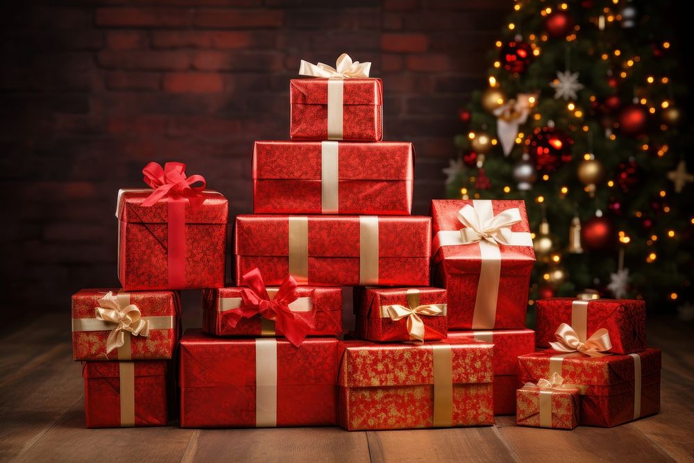 Gifts boxes new year christmas illuminated celebration. AI generated Image by rawpixel.