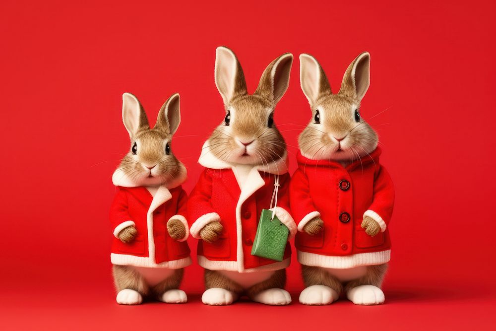 Rabbit family Christmas portrait. AI generated Image by rawpixel.