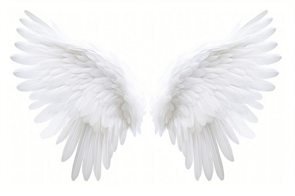 White feather angel wings bird white background archangel. AI generated Image by rawpixel.