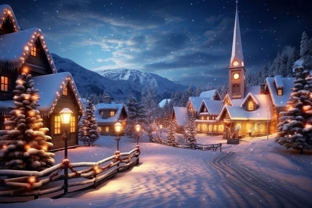 Christmas snowy village architecture landscape building. AI generated Image by rawpixel.