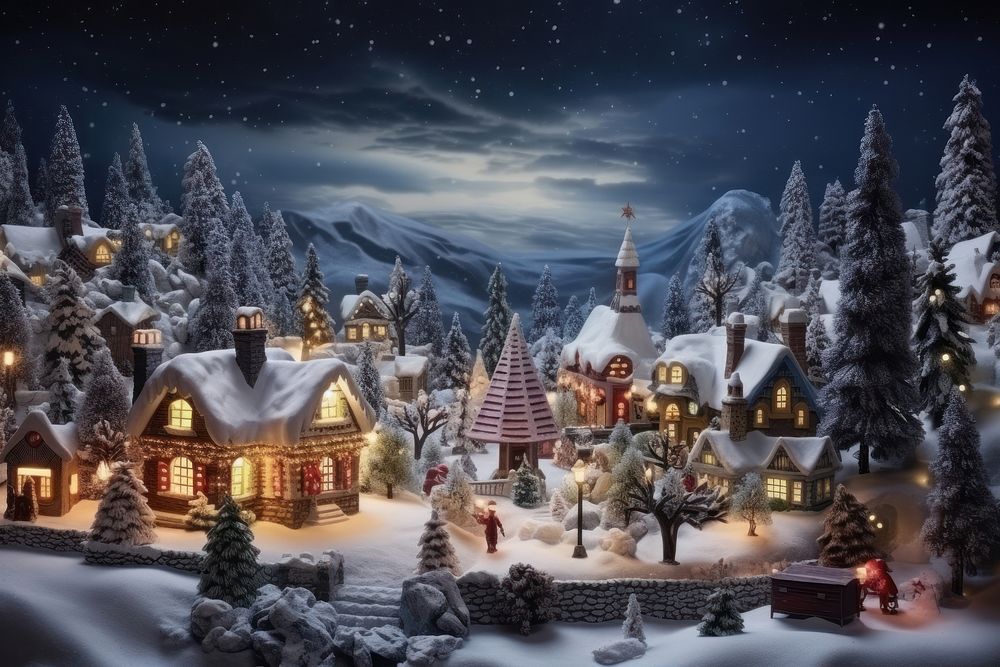 Snowy christmas village architecture landscape building. AI generated Image by rawpixel.