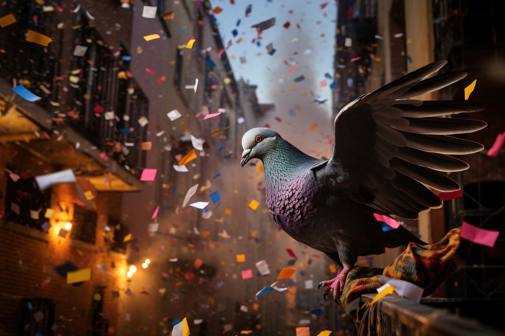 Pigeon looking confetti animal bird. AI generated Image by rawpixel.
