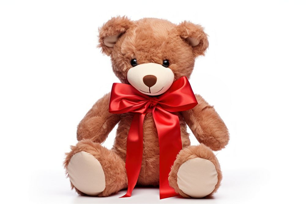 Ribbon wrapped around teddy bear toy white background representation. AI generated Image by rawpixel.