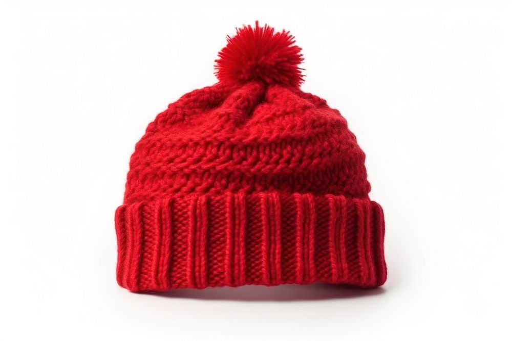 Woolen red hat sweater beanie white background. AI generated Image by rawpixel.