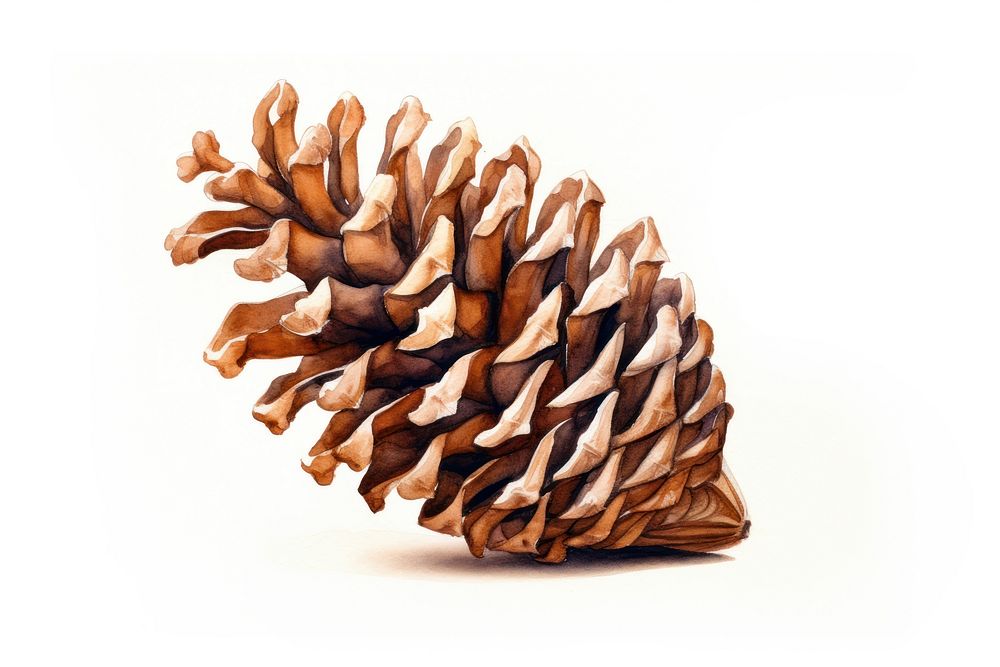 Watercolor 1 pine cone plant white background conifer. AI generated Image by rawpixel.
