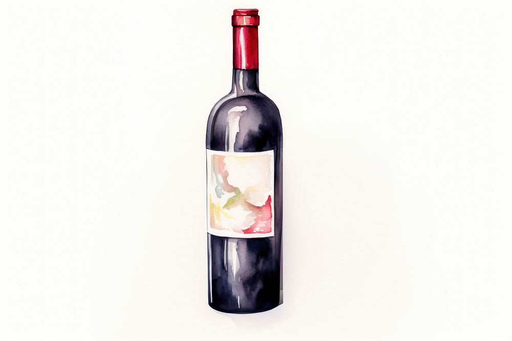 Watercolor wine bottle drink white background refreshment. AI generated Image by rawpixel.