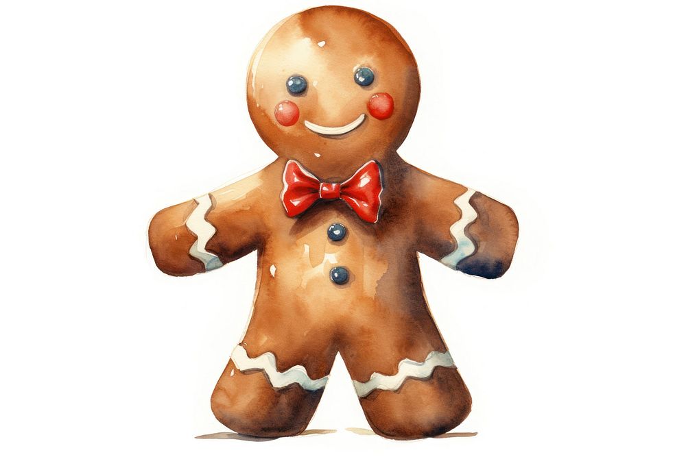 Watercolor gingerbreadman cookie food white background. AI generated Image by rawpixel.